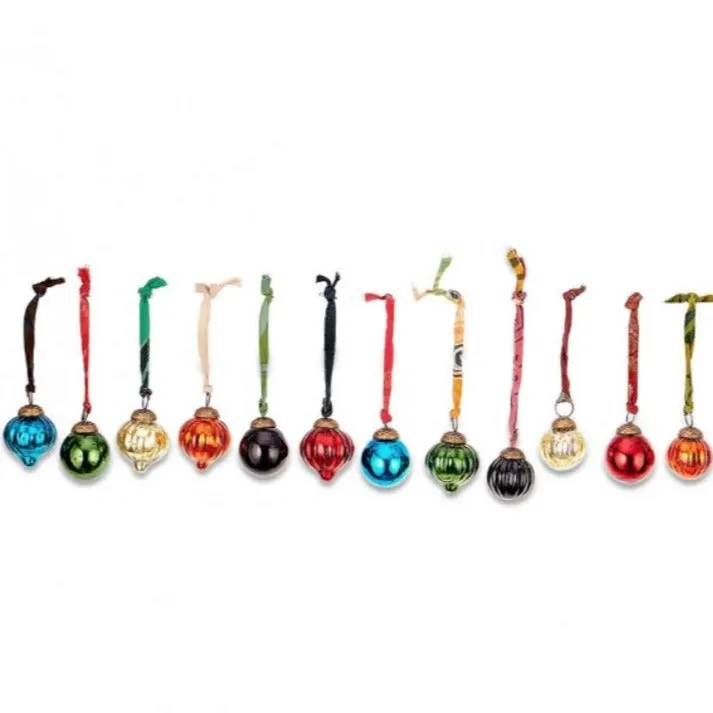 Glass Dew Drop Baubles - Mixed Antique Gem Colours