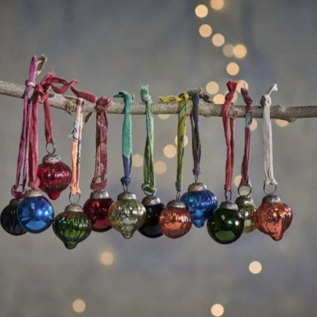 Glass Dew Drop Baubles - Mixed Antique Gem Colours