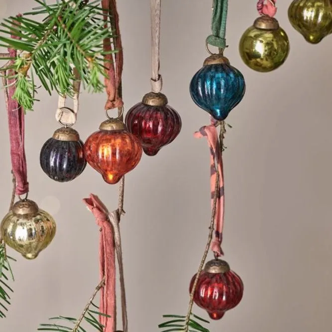 Glass Dew Drop Baubles - Mixed Antique Gem Colours