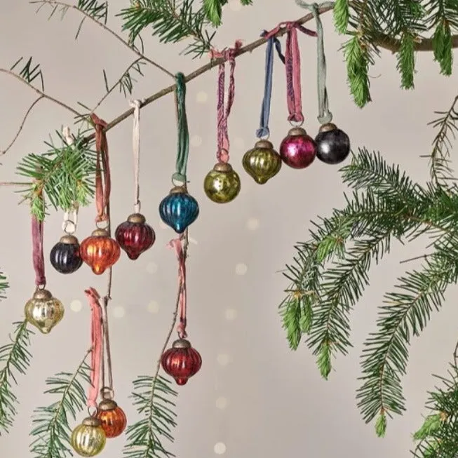 Glass Dew Drop Baubles - Mixed Antique Gem Colours