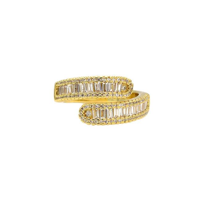 Gold Cubic Zirconia Baguette Adjustable Ring