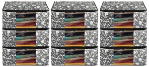 Heart Home Flower Design Non-woven Sarees, Clothes Cover/Organizer With Transparent Window- Pack of 9 (Grey & Cream)-44HH0358