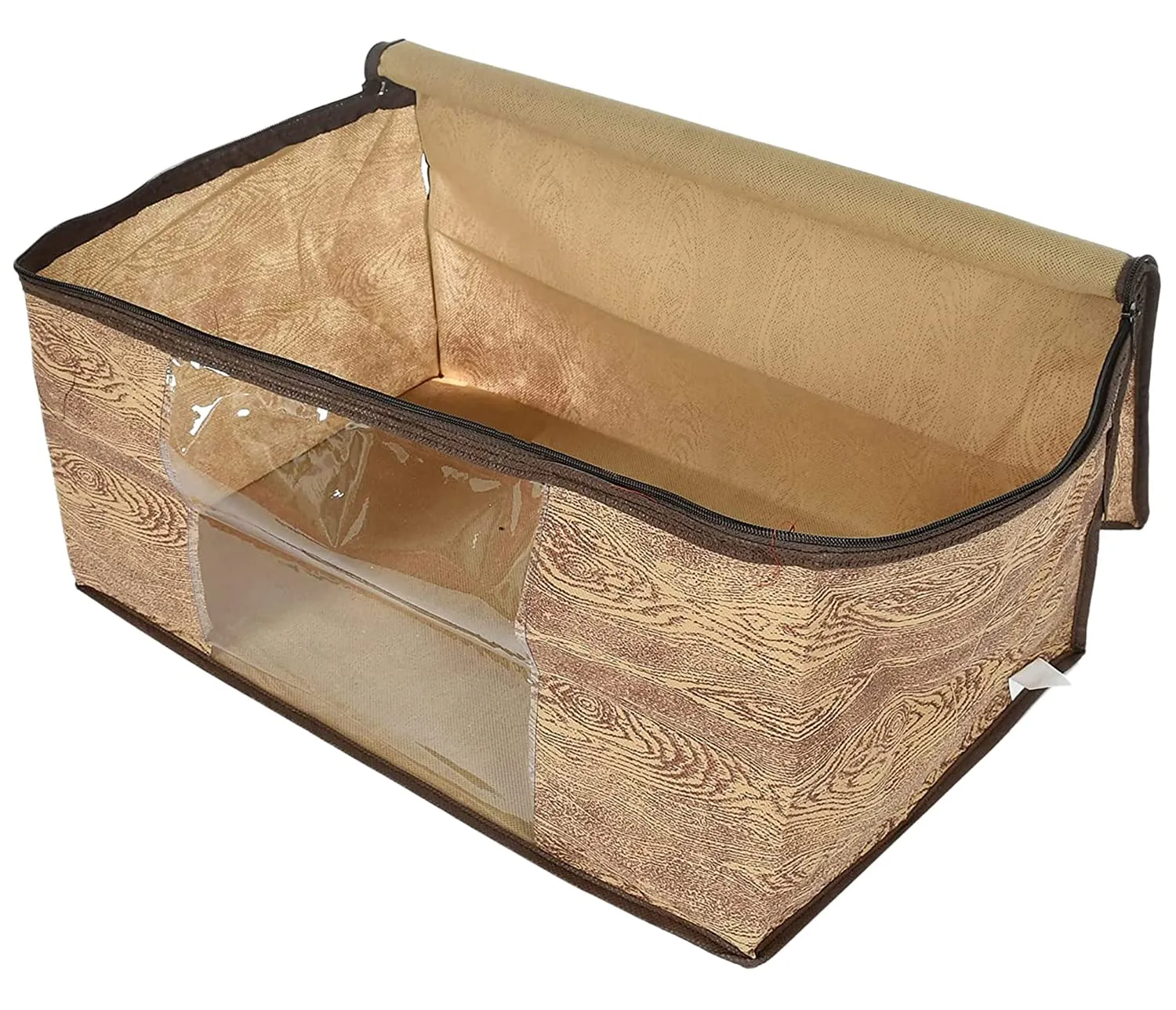 Heart Home Wooden Design Non-Woven Sarees, Clothes Cover/Organizer With Transparent Window- Pack of 9 (Brown)-44HH0390