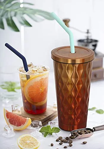 Hiware Silicone Straws with Case - Reusable Long Drinking Straws for 30 oz and 20 oz Tumblers, 2 Cleaning Brushes Included