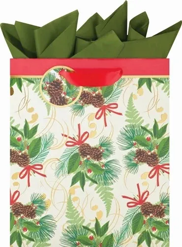 Holiday Pinecone/Greenery Corsage Medium Gift Bag