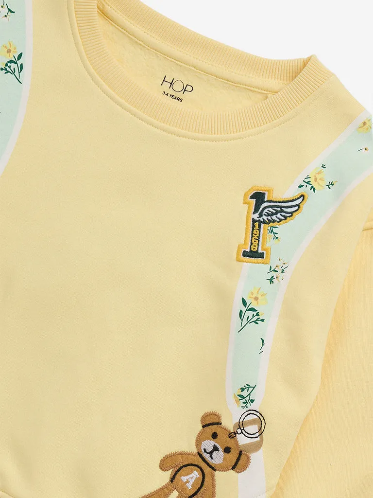 HOP Kids Yellow Backpack-Design Cotton-Blend Sweatshirt