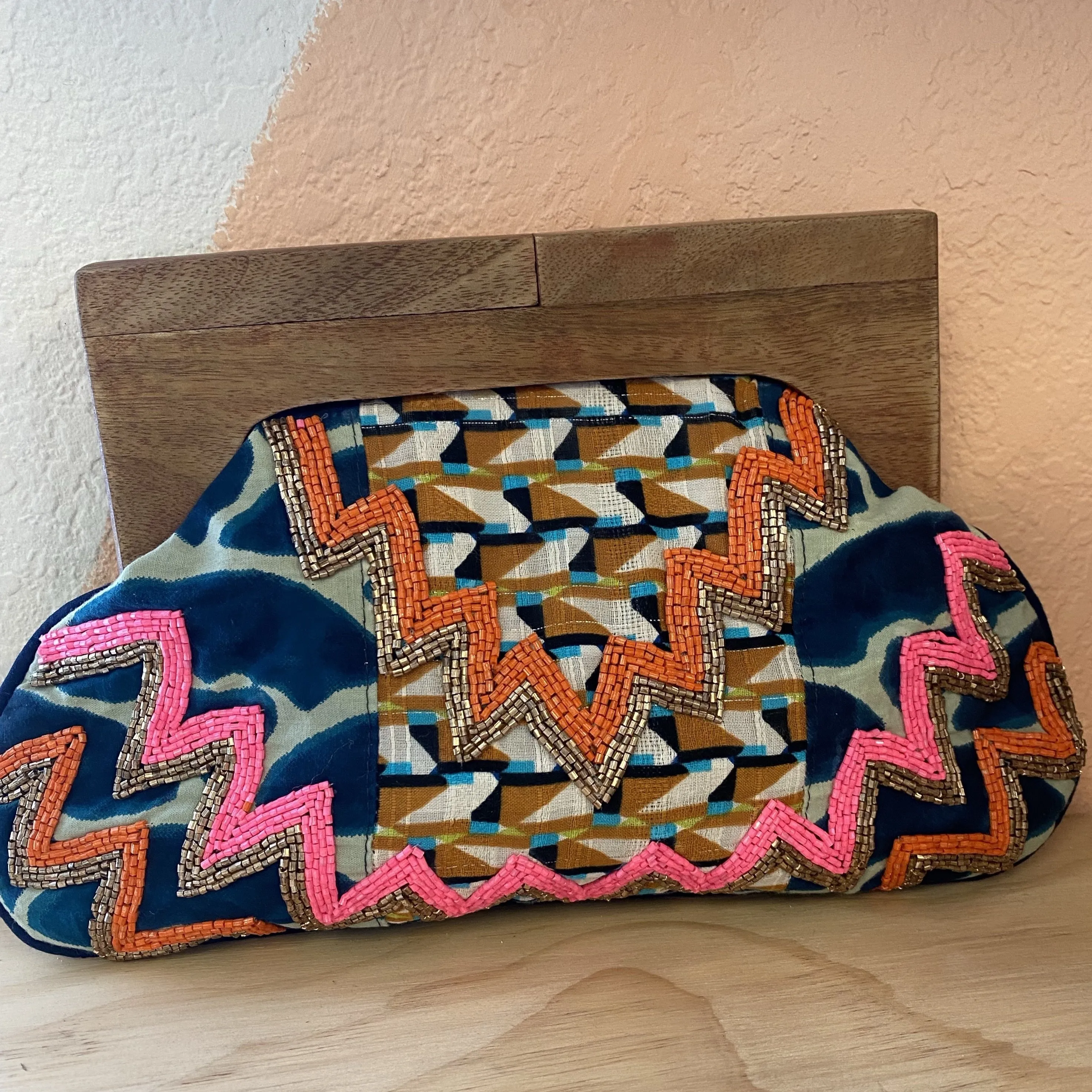 Kassie Beaded Clutch with Wooden Handle