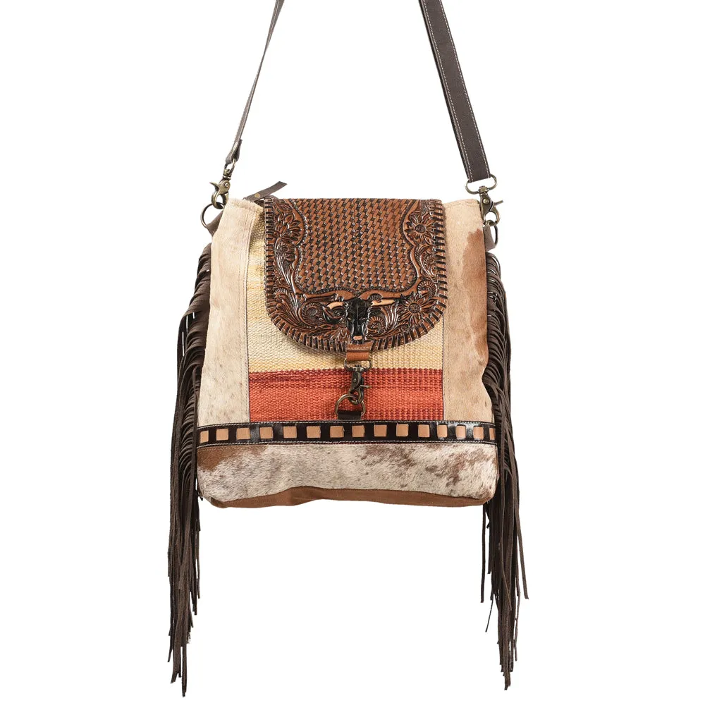 KB372 - KB372 -MESSENGER Hand Tooled Saddle Leather and Upcycled Canvas Ladies Bag Standard KB372 -