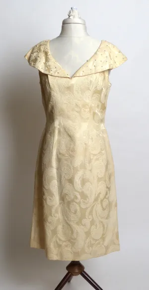 Late 1950s/Early 1960s Lilli Diamond of California Cream Ivory Silk Brocade Dress