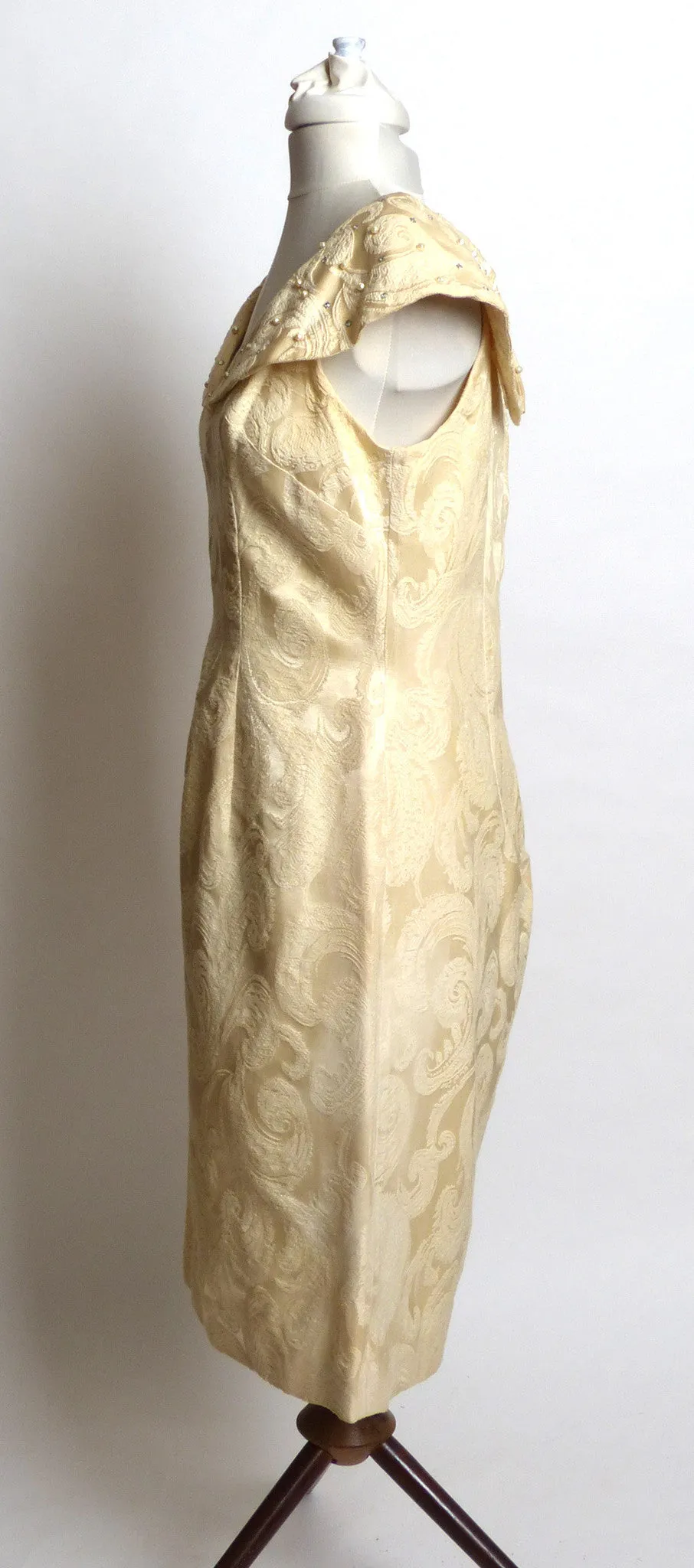 Late 1950s/Early 1960s Lilli Diamond of California Cream Ivory Silk Brocade Dress