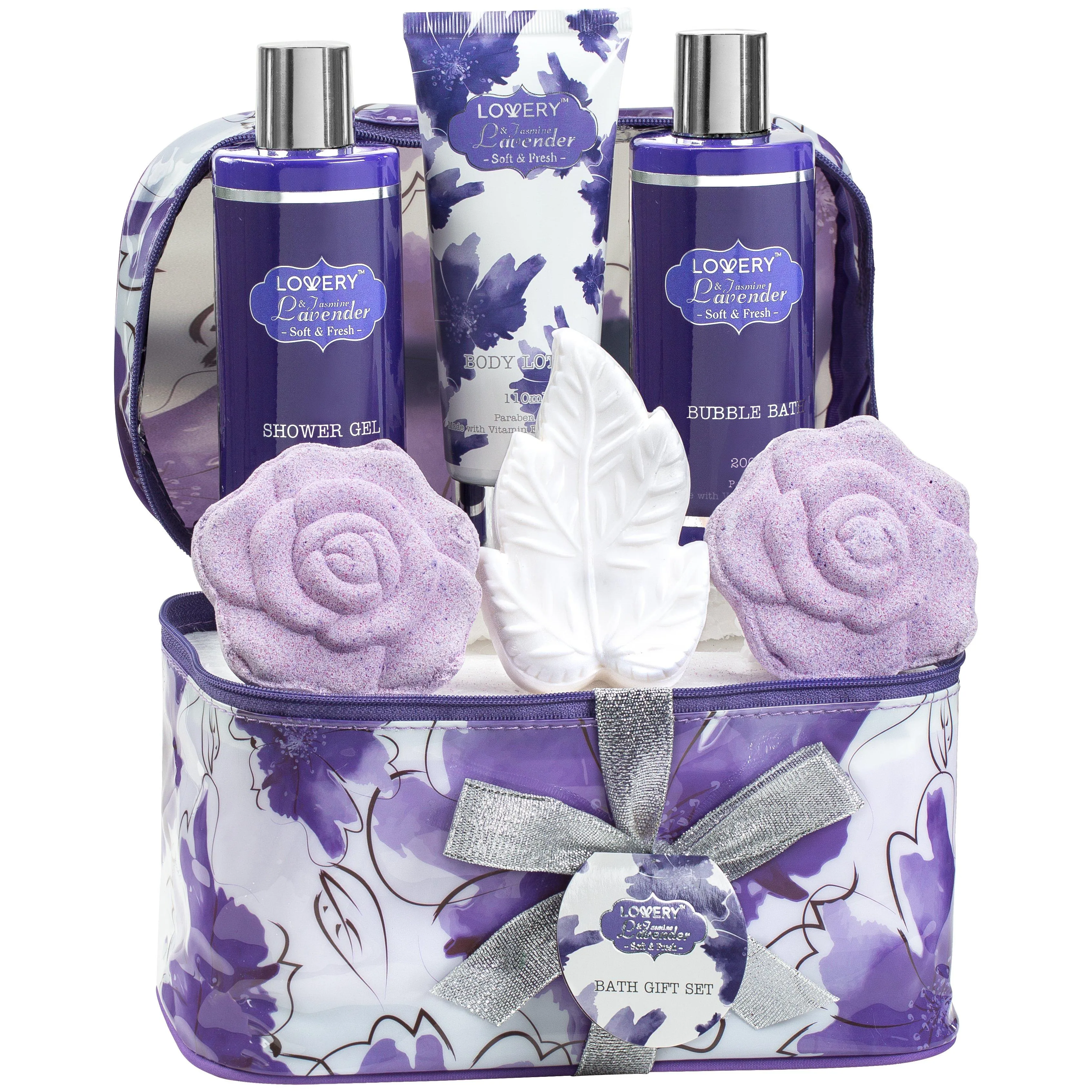 Lavender and Jasmine Bath Kit - 7Pc Toiletry Bag Set