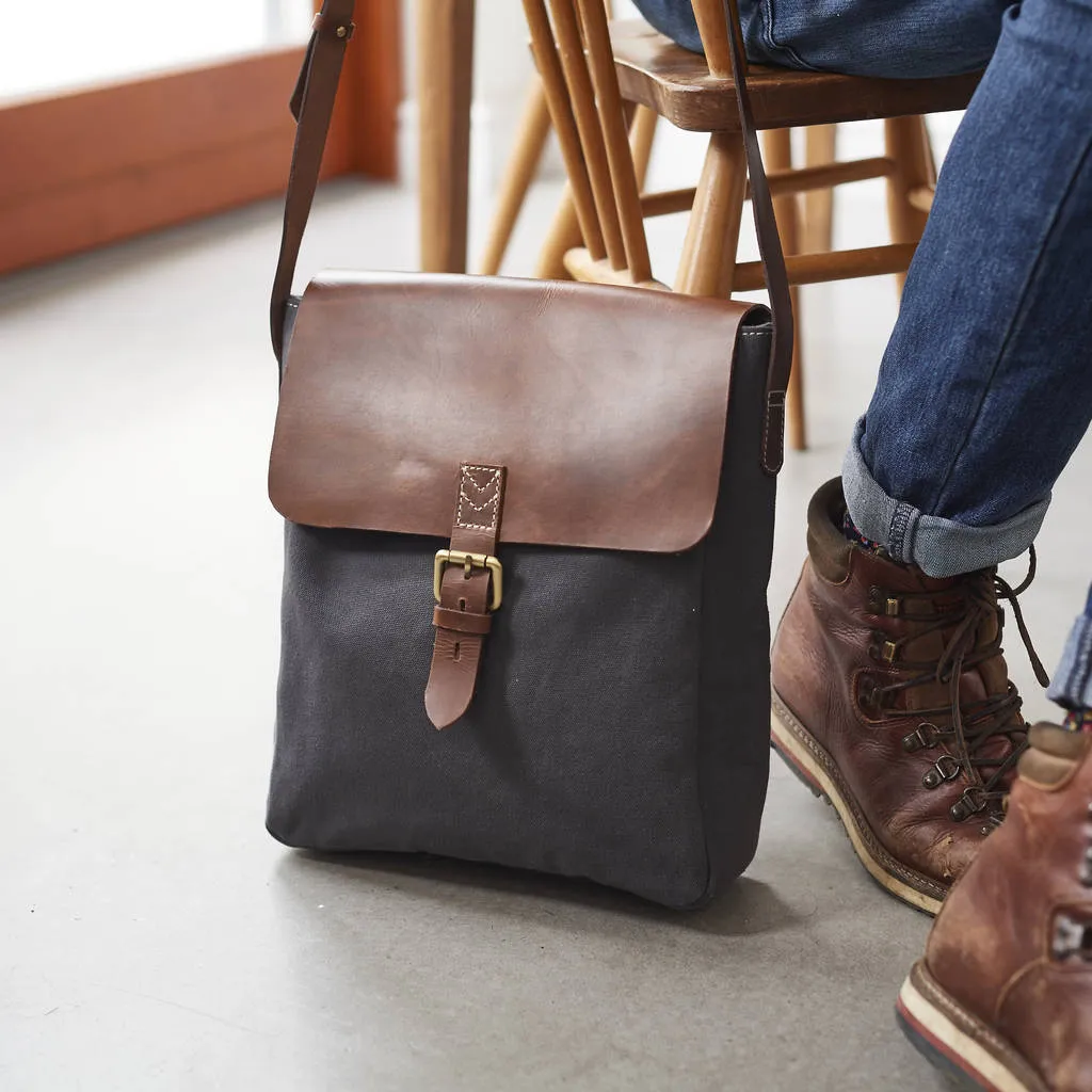 Leather and Canvas Messenger Bag