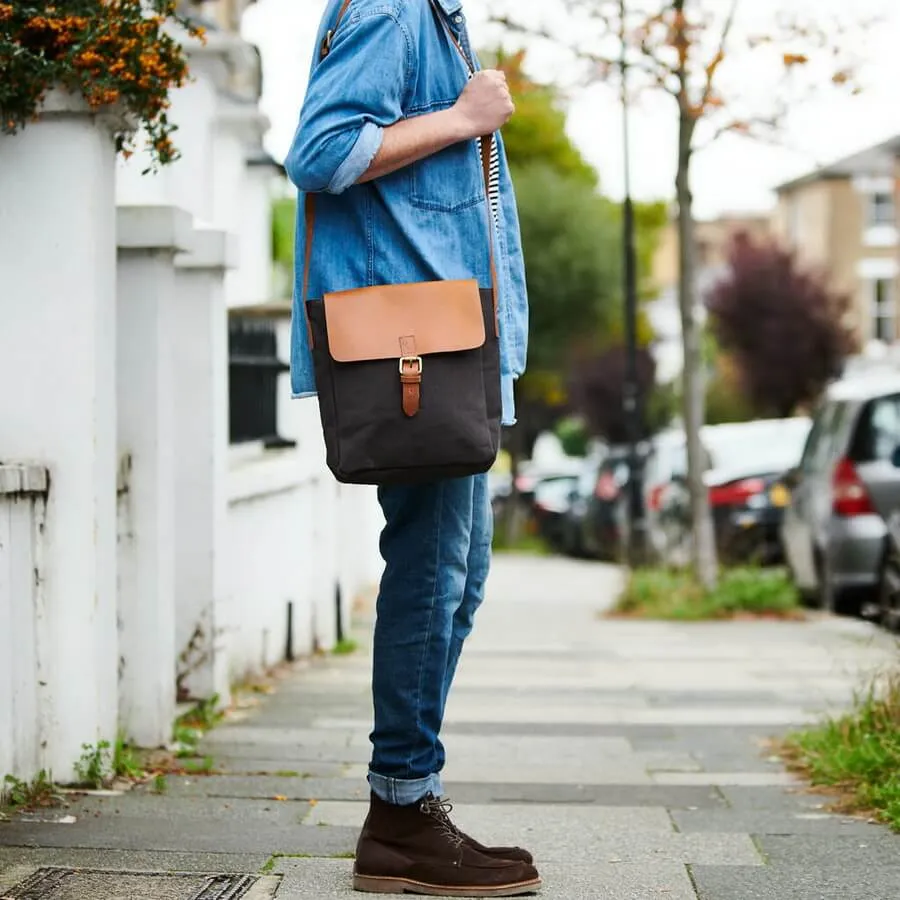 Leather and Canvas Messenger Bag