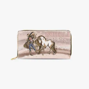 Long Type Zipper Purse, Howdy, Cowgirl & Horse, Olive Skin Blue Eyes, Personalised