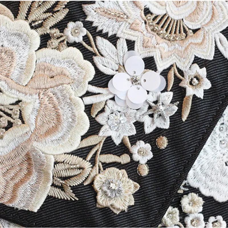 Luxurious Flower Embroidered Envelope Clutch