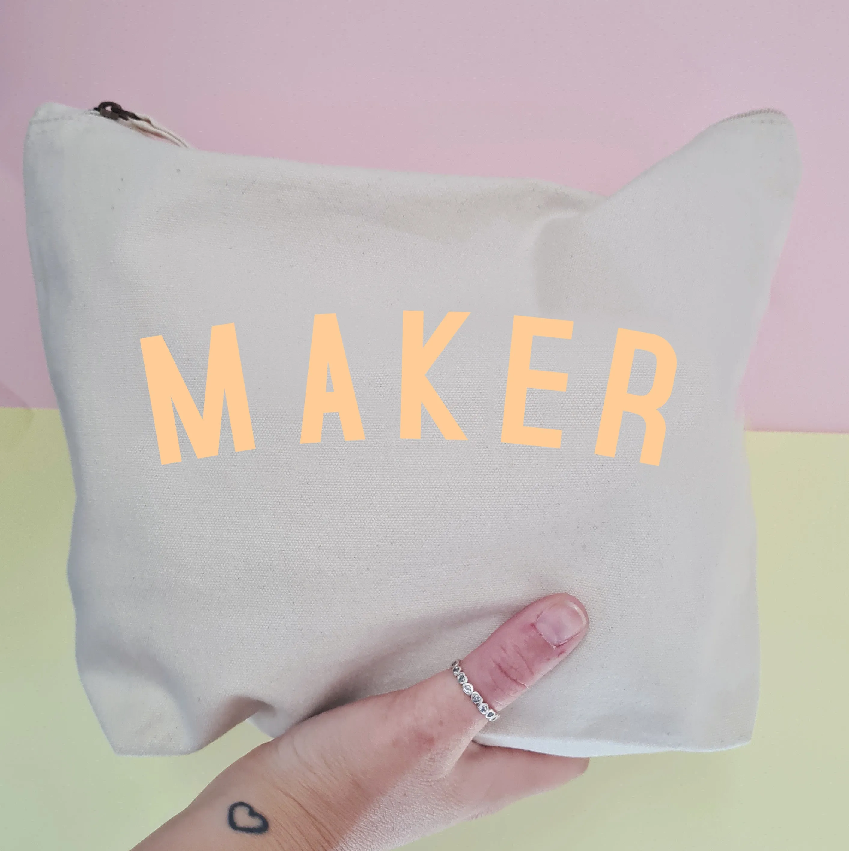 MAKER Project Bag - Cotton Zip Up Bag - Pastel Fonts