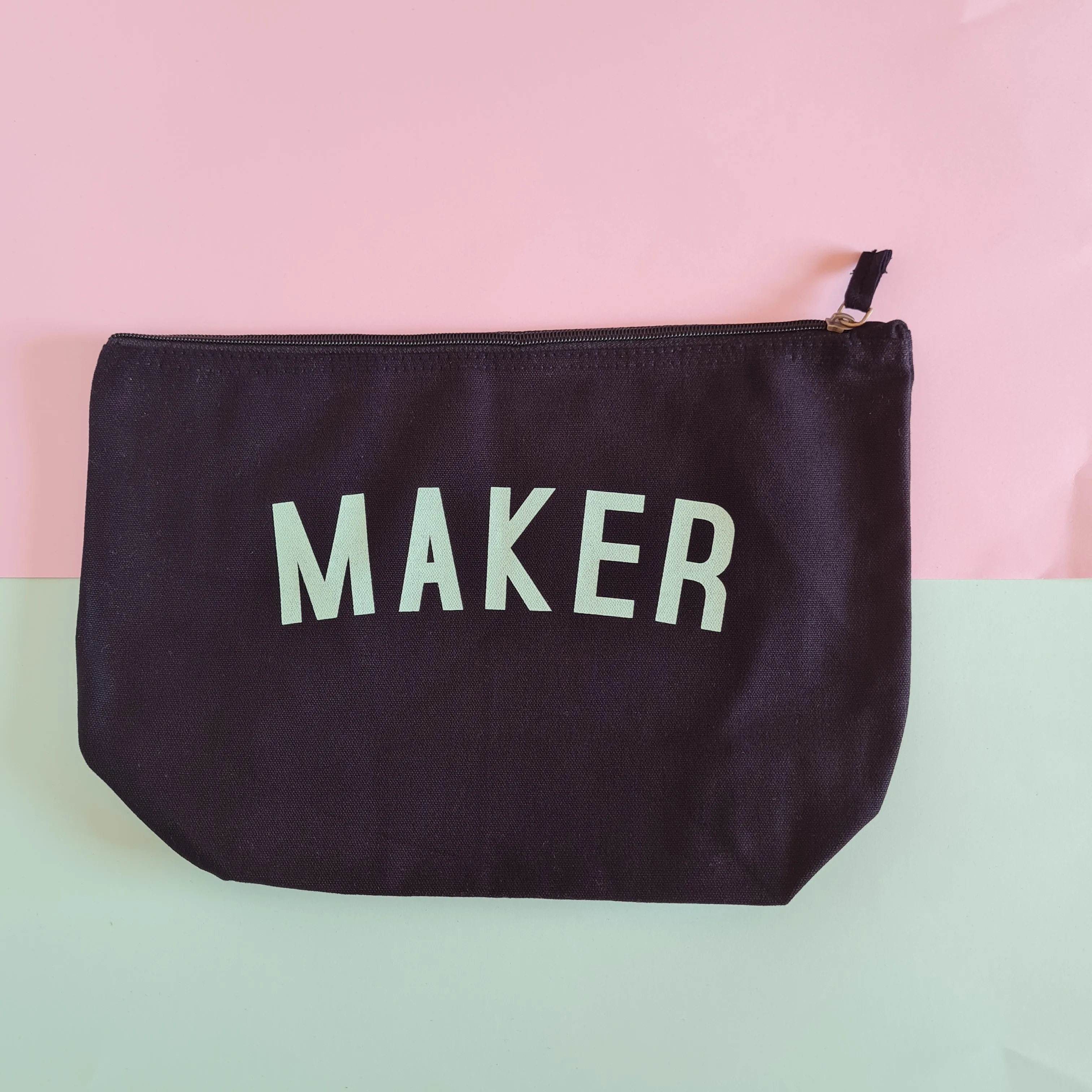 MAKER Project Bag - Cotton Zip Up Bag - Pastel Fonts