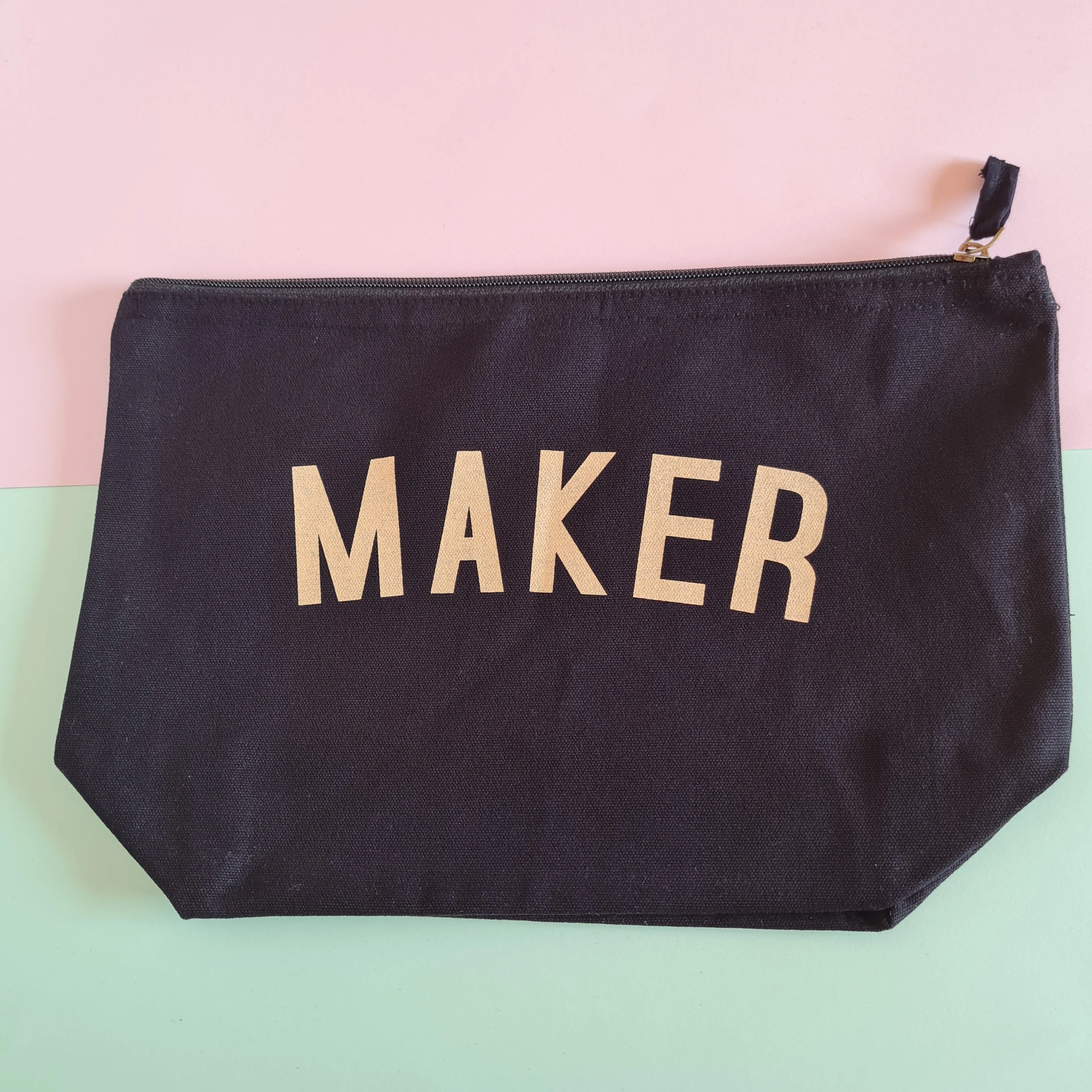 MAKER Project Bag - Cotton Zip Up Bag - Pastel Fonts