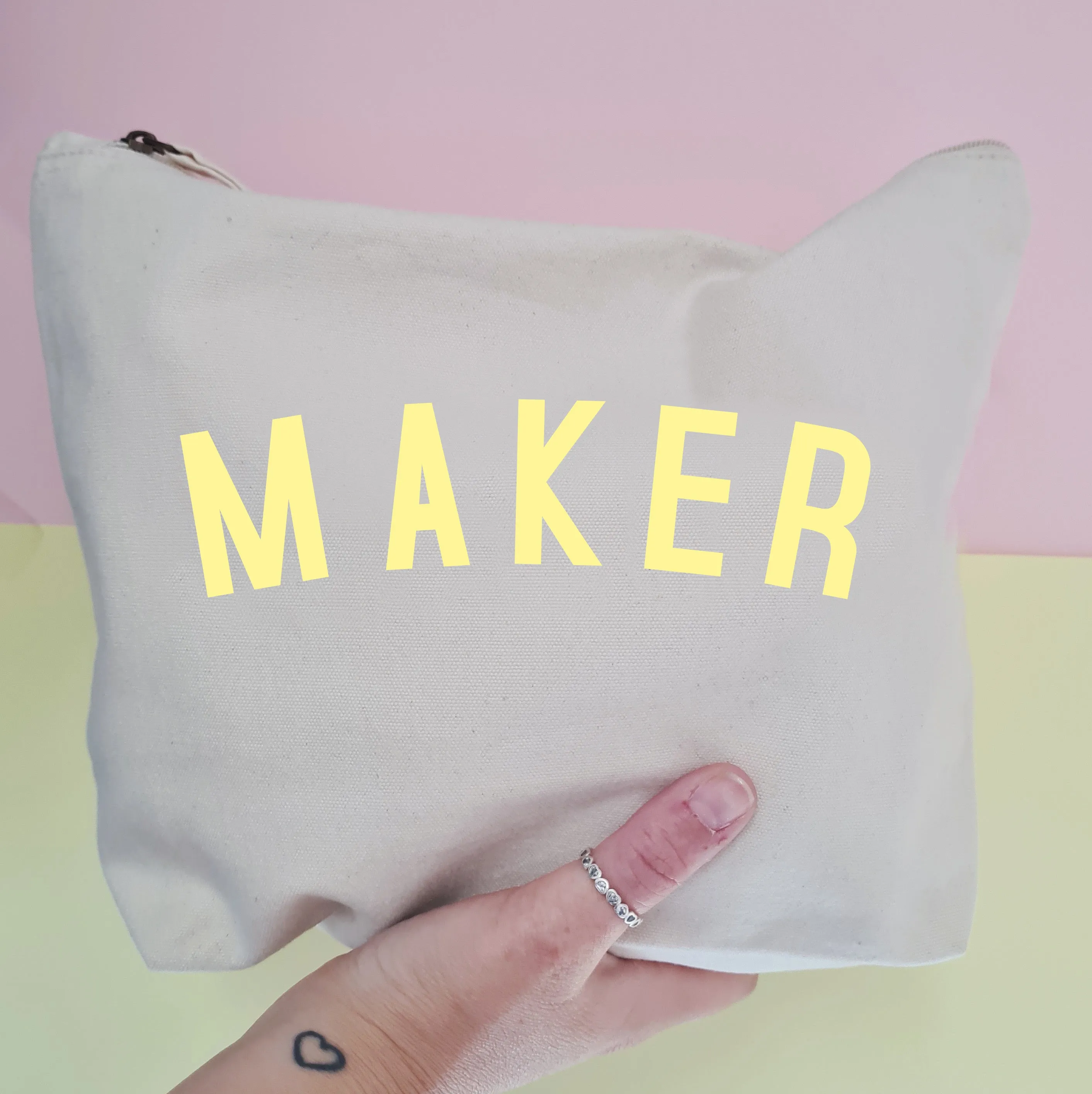 MAKER Project Bag - Cotton Zip Up Bag - Pastel Fonts