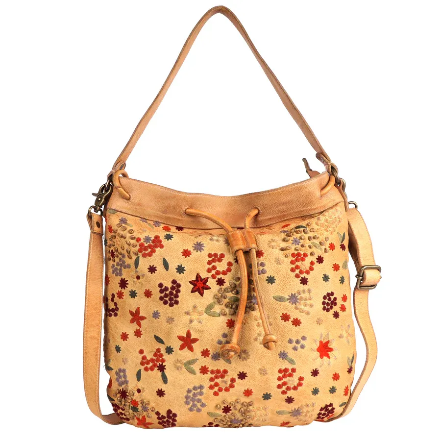 Meadow (LG) Handcrafted Leather Shoulder Bag: Mustard & White by Latico