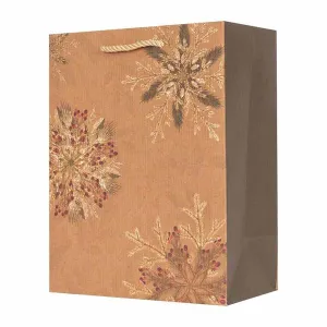 Medium Kraft Gift Bag With Foil Finish Snowflakes - 17.8cm x 23cm x 9.8cm