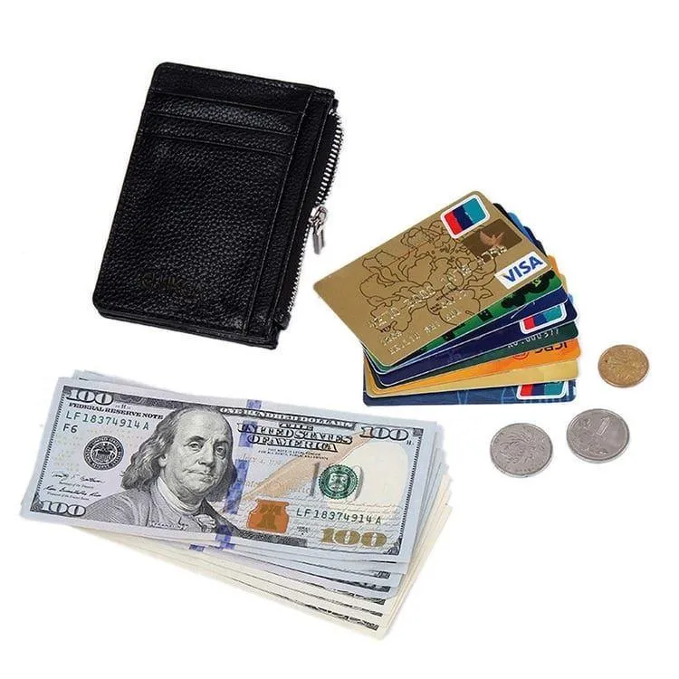 Men Anti-Theft Wallet Thin Faux Leather Zipper Wallet Purse Coin Bag