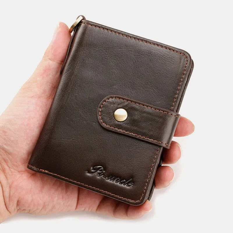 Men Genuine Leather Multi-card Slot Anti-theft RFID Card Holder Zipper Chain Wallet