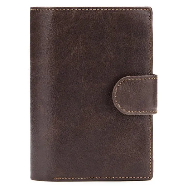 Men Passport Bag 9 Card Slots Photo Holder Genuine Leather Oil Wax Business Short Wallet