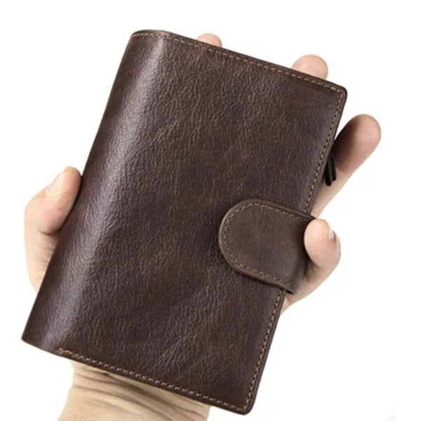 Men Passport Bag 9 Card Slots Photo Holder Genuine Leather Oil Wax Business Short Wallet