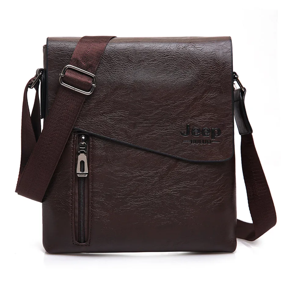 Men's Leather Shoulder Bag With Front Vertical Zipper