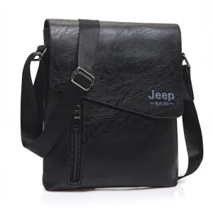 Men's Leather Shoulder Bag With Front Vertical Zipper