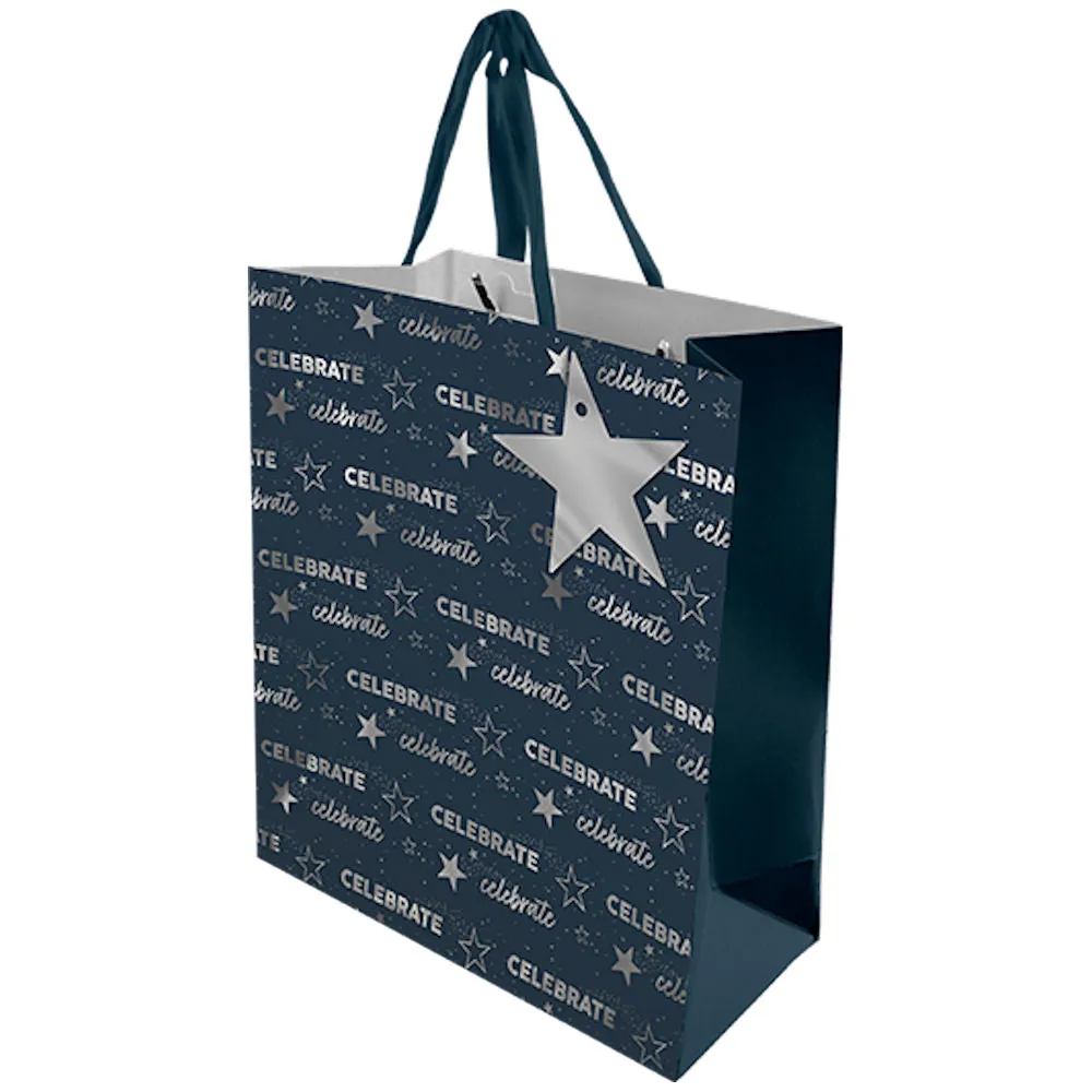 Men's Medium Luxury Gift Bag - Star Design 25.2cm x 21.3cm Festive Holiday Gift Wrapping