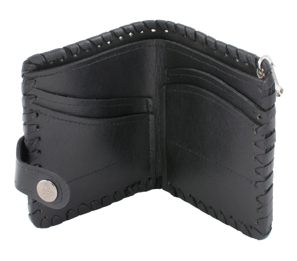 Milwaukee Leather MLW7800 Men's Black 5" Leather Flying Eagle Braided Bi-Fold Wallet w/ Anti-Theft Stainless Steel Chain