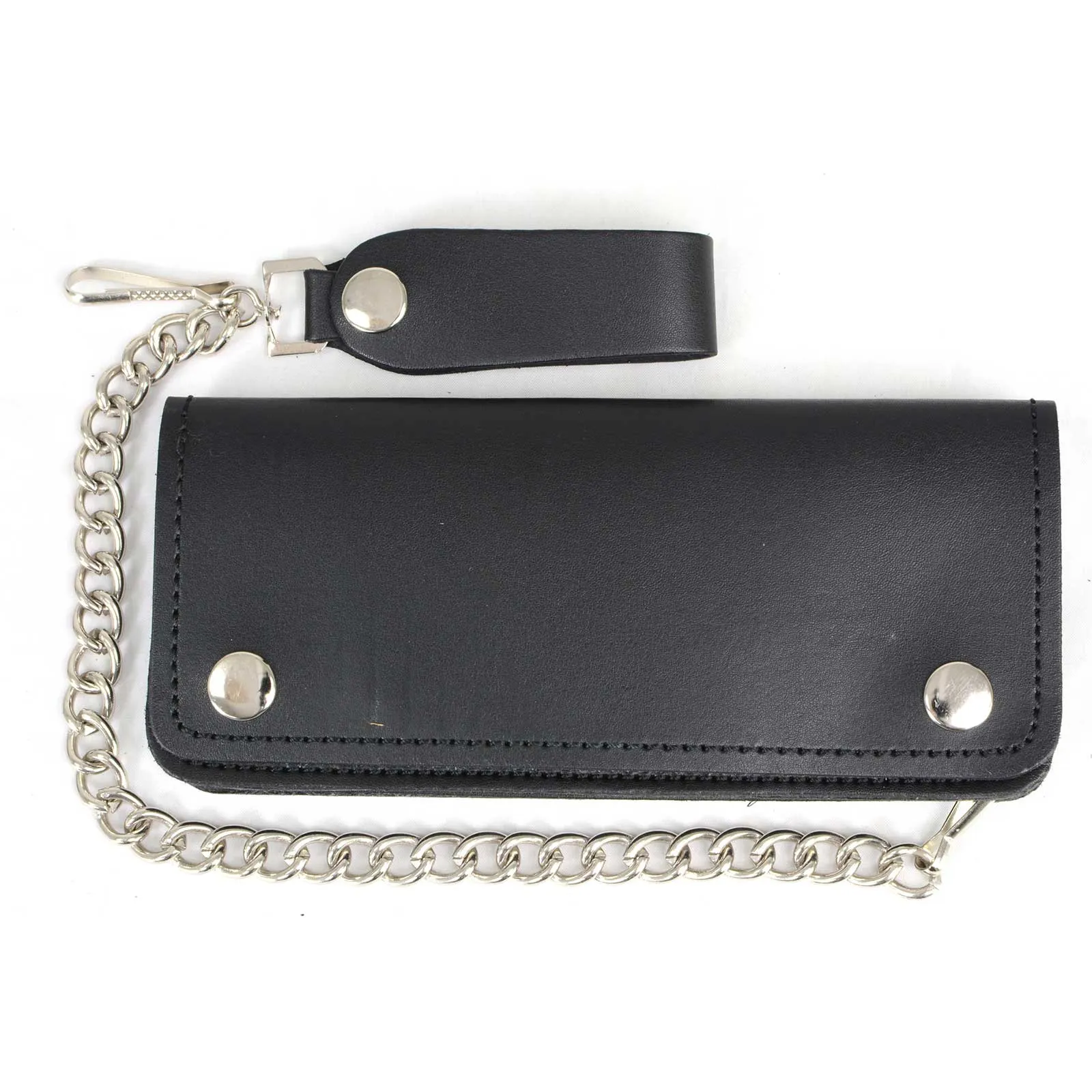 Milwaukee Leather MLW7812 Men's 8” Leather Long Bi-Fold Biker Wallet w/ Anti-Theft Stainless Steel Chain