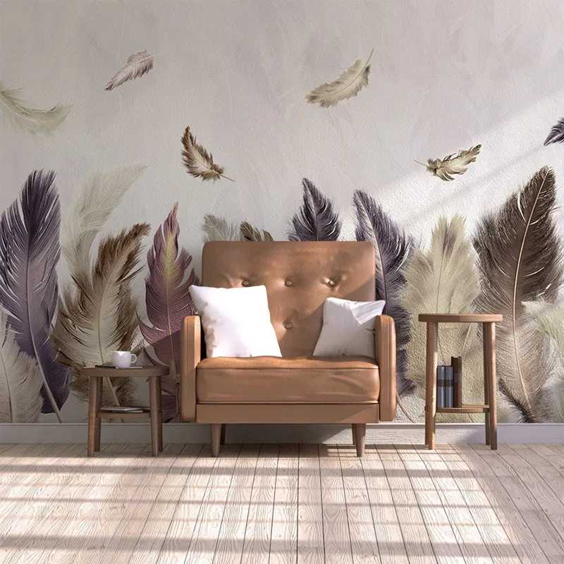 Modern Minimalist Gold Feather Wallpaper Mural (㎡)