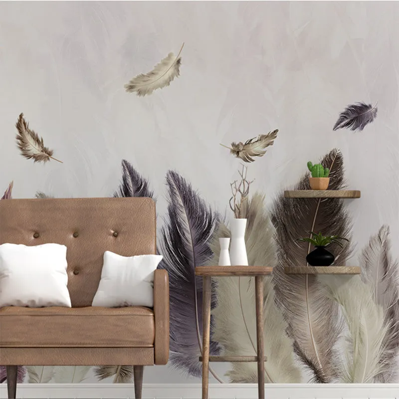 Modern Minimalist Gold Feather Wallpaper Mural (㎡)