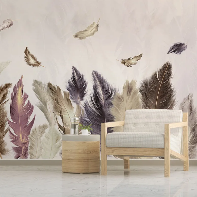 Modern Minimalist Gold Feather Wallpaper Mural (㎡)