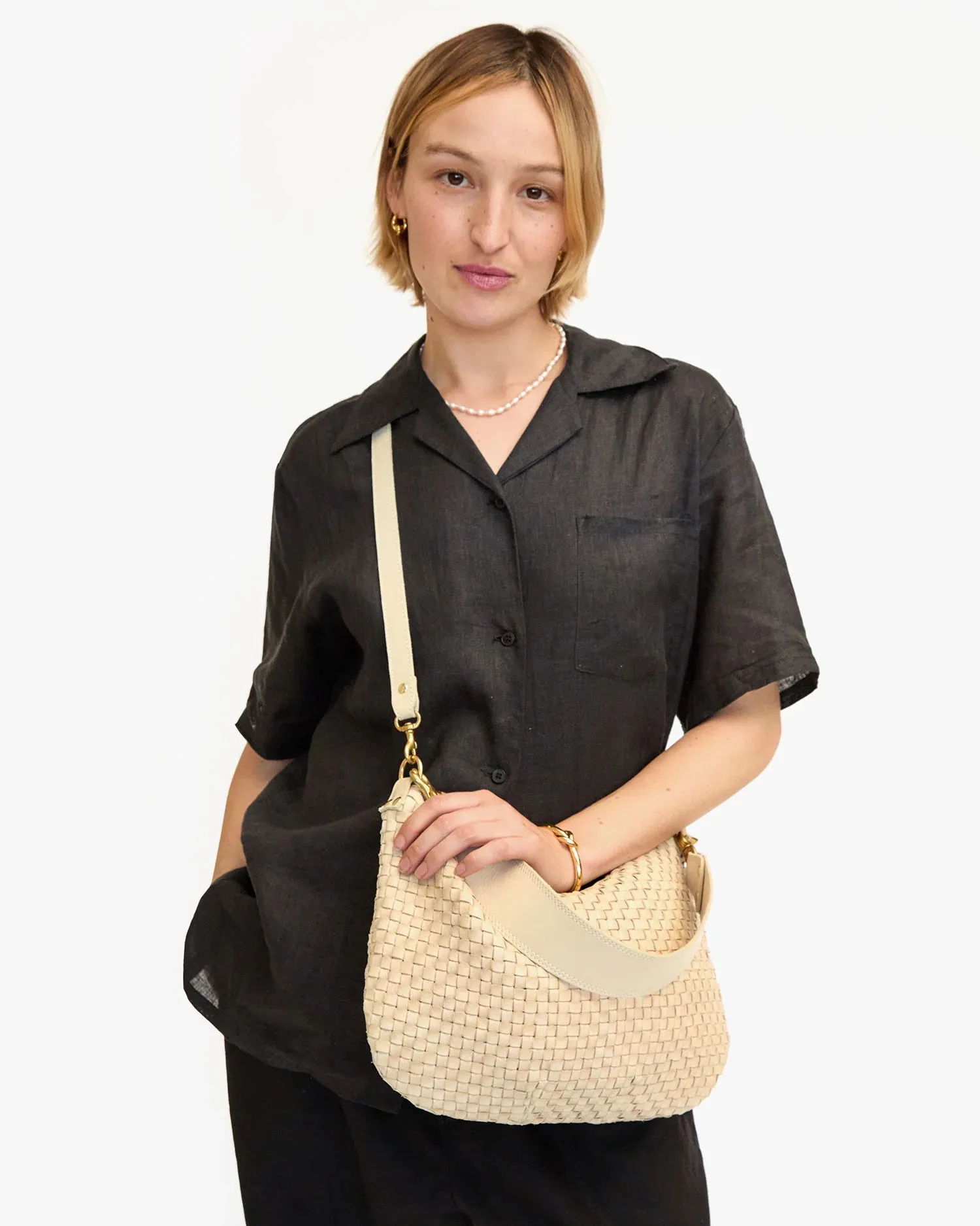 Moyen Messenger Bag - Cream Woven Checker