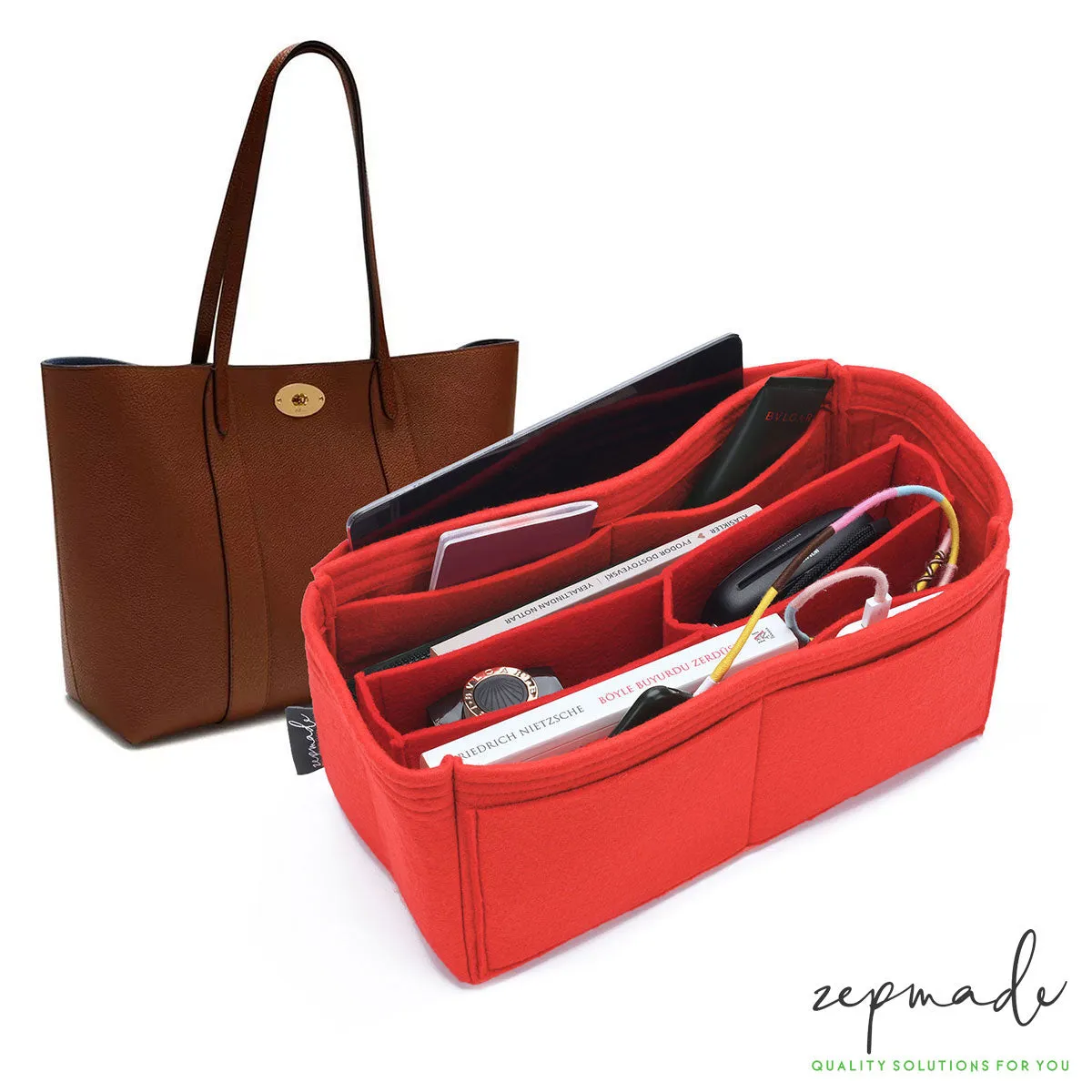 Mulberry Bayswater Tote Organizer Insert, Purse Organizer with Middle Compartment and Exterior Pockets