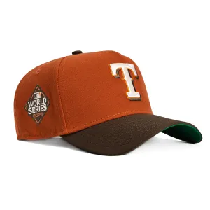 New Era 9Forty A-Frame Campfire Pack Texas Rangers 2023 World Series Patch Snapback Hat - Burnt Orange, Brown