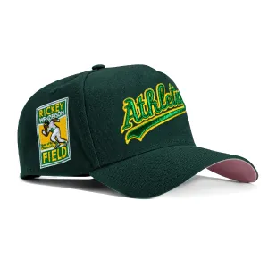 New Era 9Forty A-Frame Oakland Athletics Rickey Henderson Field Patch Script Snapback Hat - Green