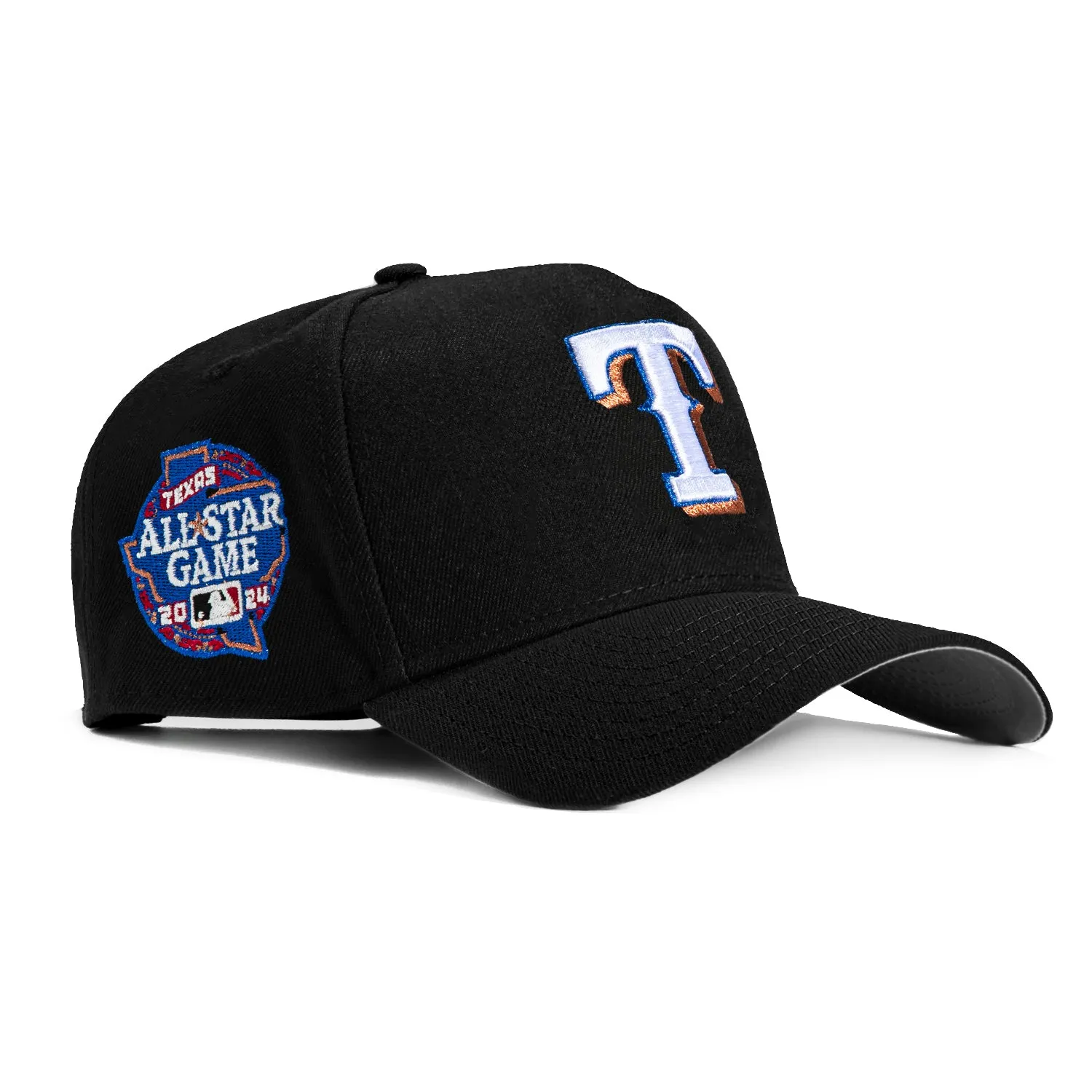 New Era 9Forty A-Frame Texas Rangers 2024 All Star Game Patch Snapback Hat - Black, Ivory, Metallic Copper