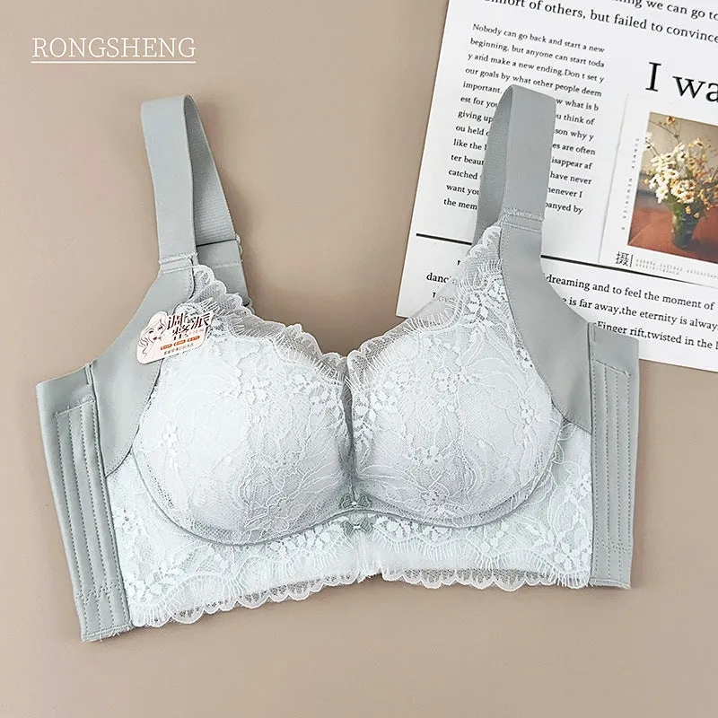 New style underwear for women with small breasts, medium-thick, wire-free sexy lace bra, adjustable upper support side breast bra