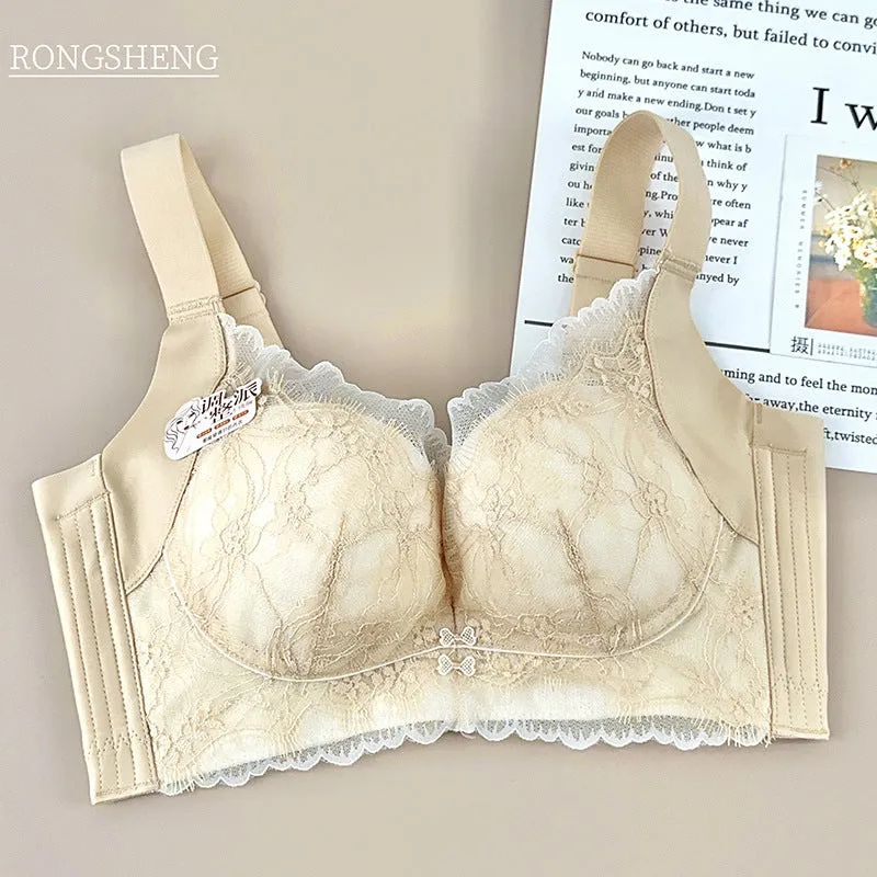 New style underwear for women with small breasts, medium-thick, wire-free sexy lace bra, adjustable upper support side breast bra