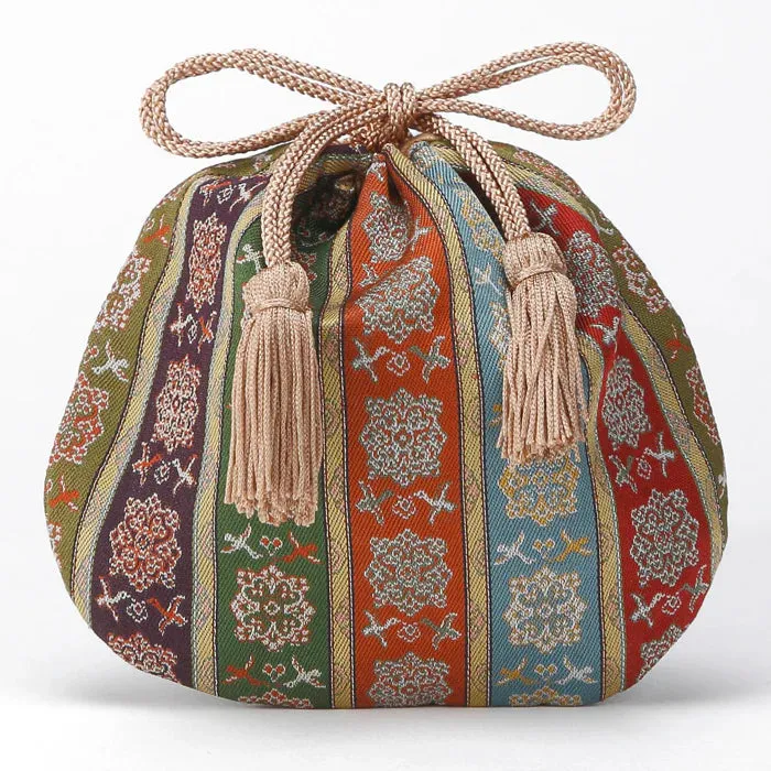 Nishijin-ori Small Drawstring Bag - Flower and Bird -,  Made in Kyoto, Japan,  Japanese traditional craft purse