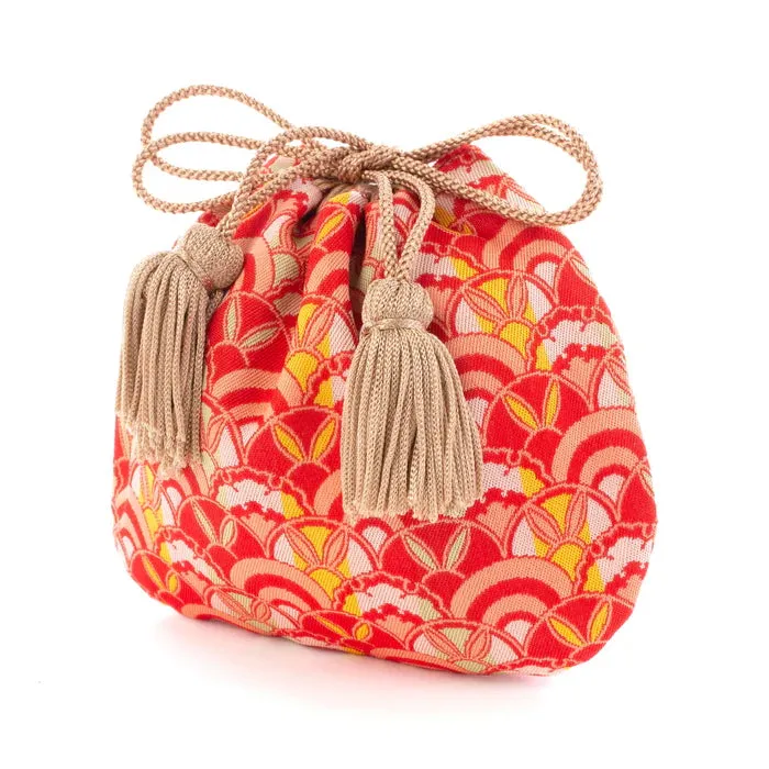 Nishijin-ori Small Drawstring Bag - Rabbit / Red -,  Made in Kyoto, Japan,  Japanese traditional craft purse