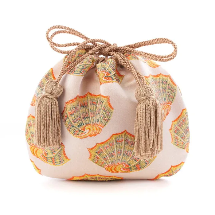 Nishijin-ori Small Drawstring Bag - Shell -,  Made in Kyoto, Japan,  Japanese traditional craft purse