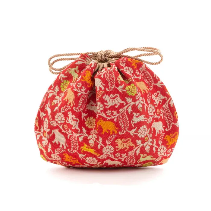 Nishijin-ori Small Drawstring Bag - Tiger / Red -,  Made in Kyoto, Japan,  Japanese traditional craft purse