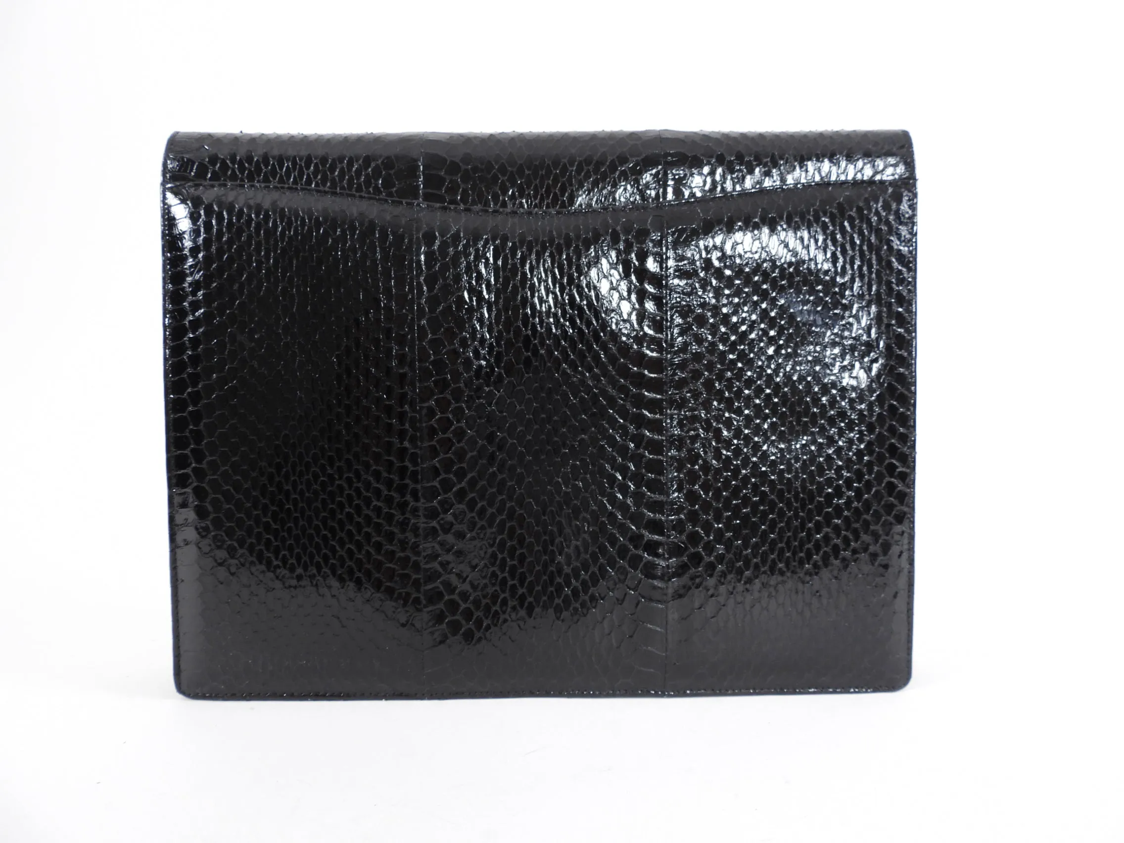 Oscar de la Renta Black Python Envelope Clutch Bag