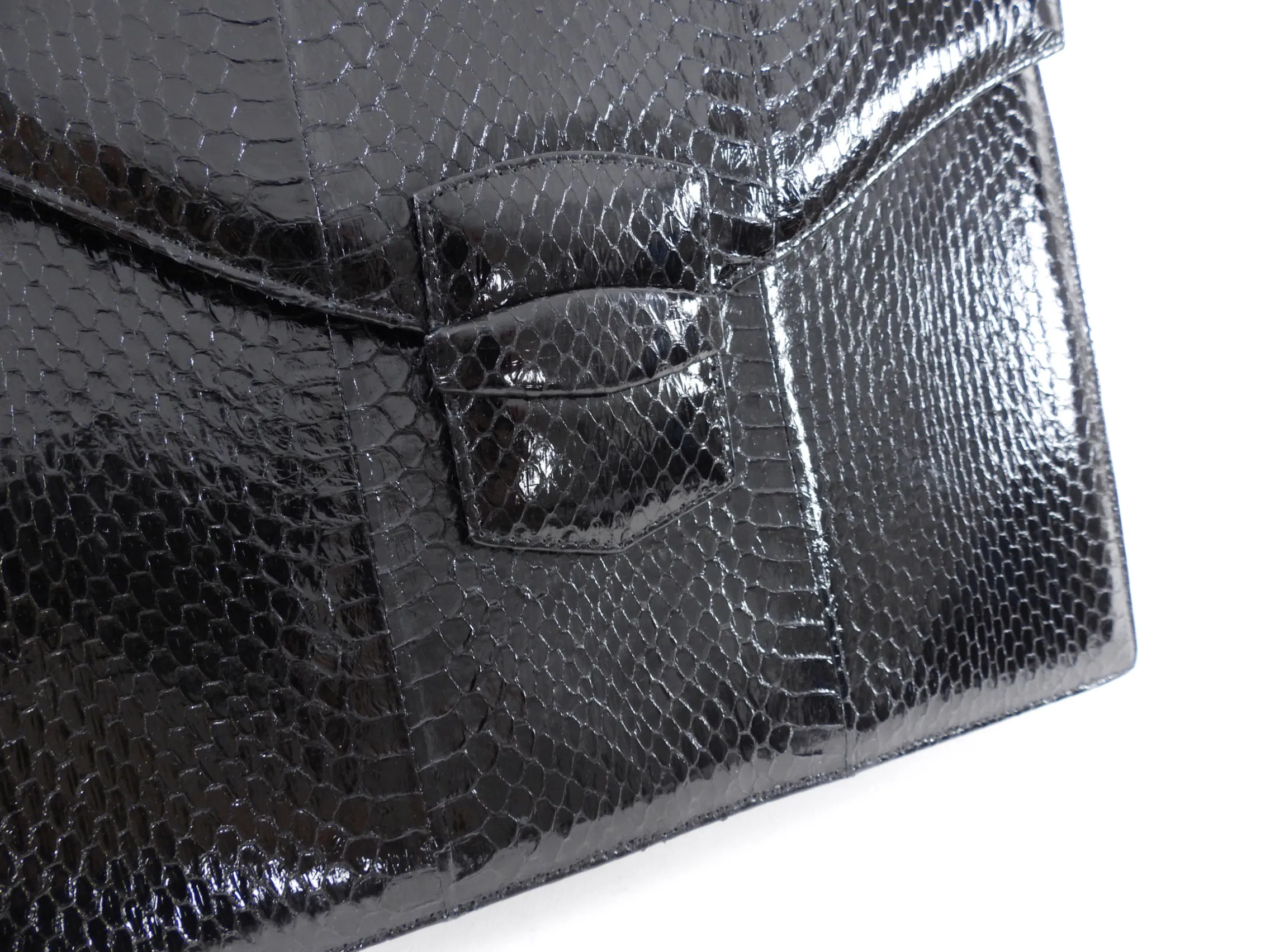 Oscar de la Renta Black Python Envelope Clutch Bag